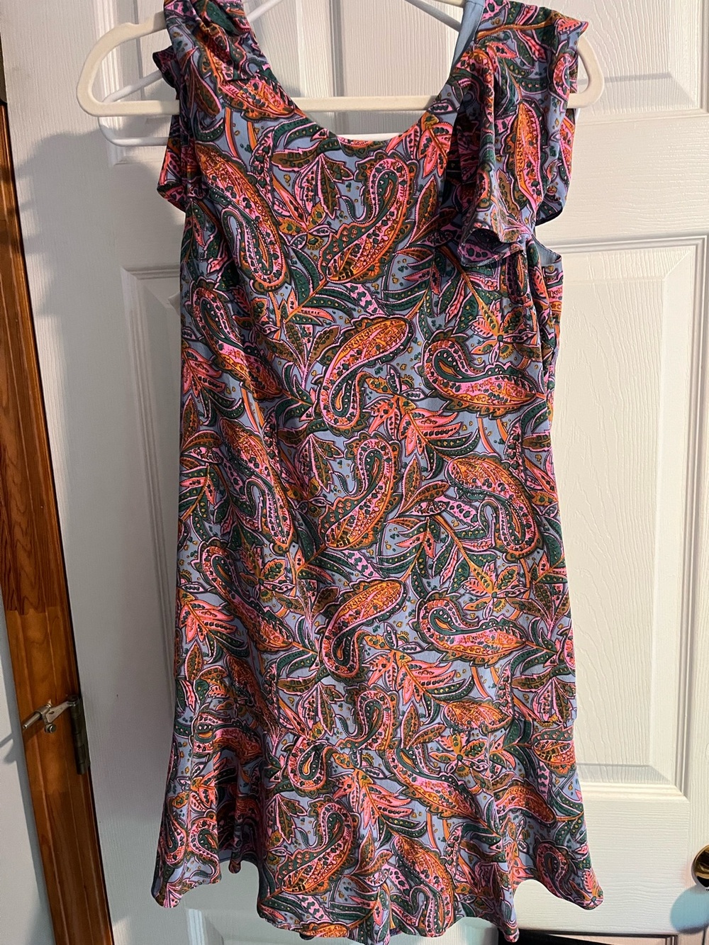 J. Crew Paisley Ruffle Mini Dress in Pink, Green & Blue